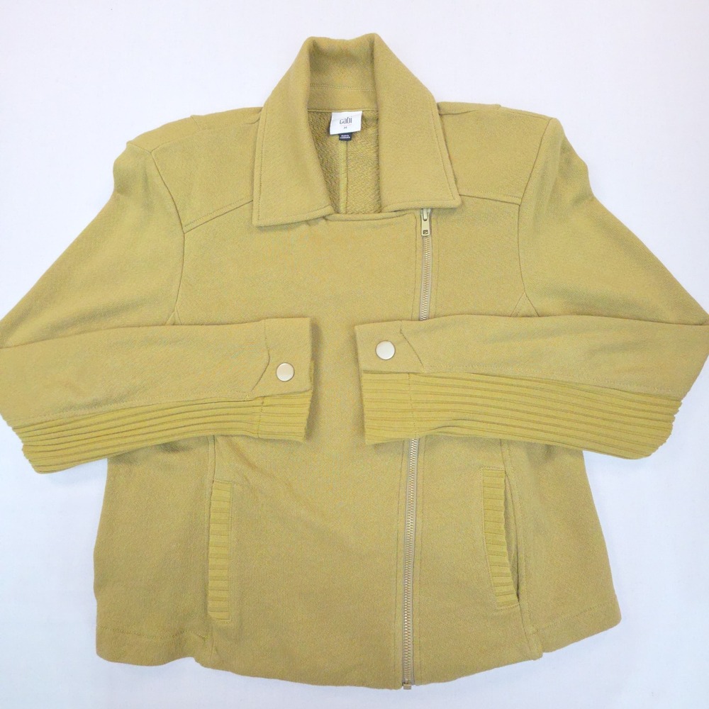 Cabi 6470 Asymmetrical Zip Moto Jacket Womens Size M Yellow Ribbed Cotton Blend
